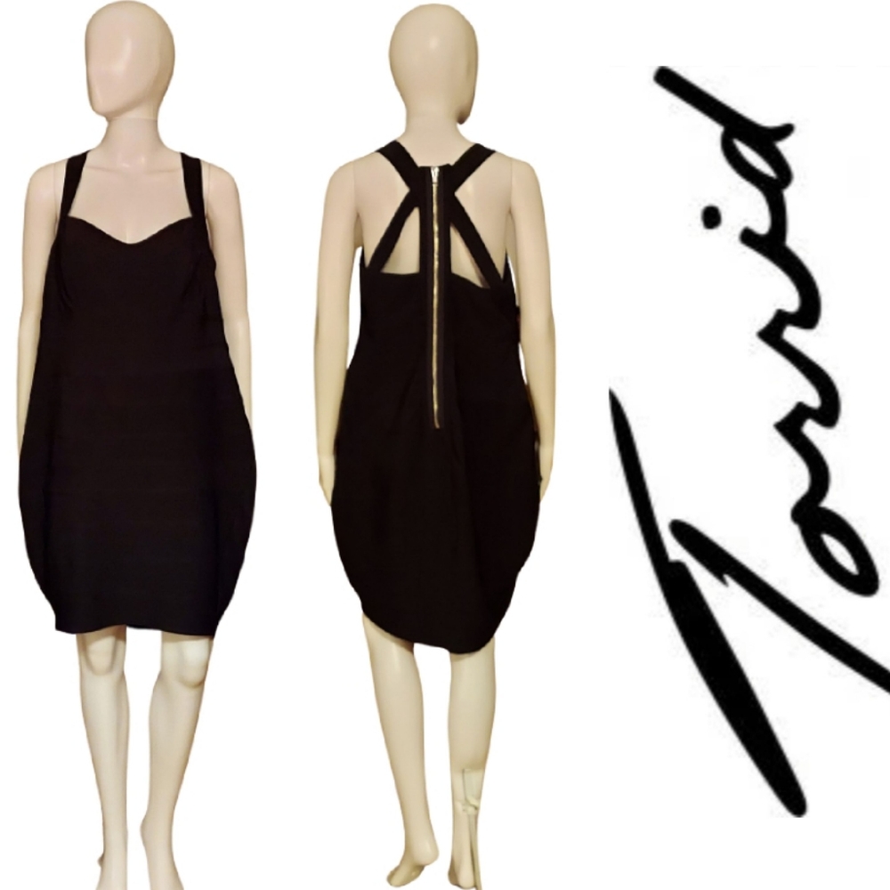 Vintage Torrid Strappy Back Zip Bandage Bodycon Dress In Black